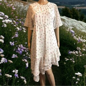 Fratini Floral Sheer Overlay Cottagecore Dress FLAW READ